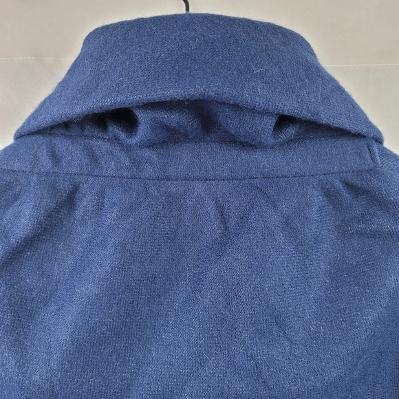 NWT Soft toggle button Blue Colorblock fringe poncho Cape I37 - Picture 5 of 7